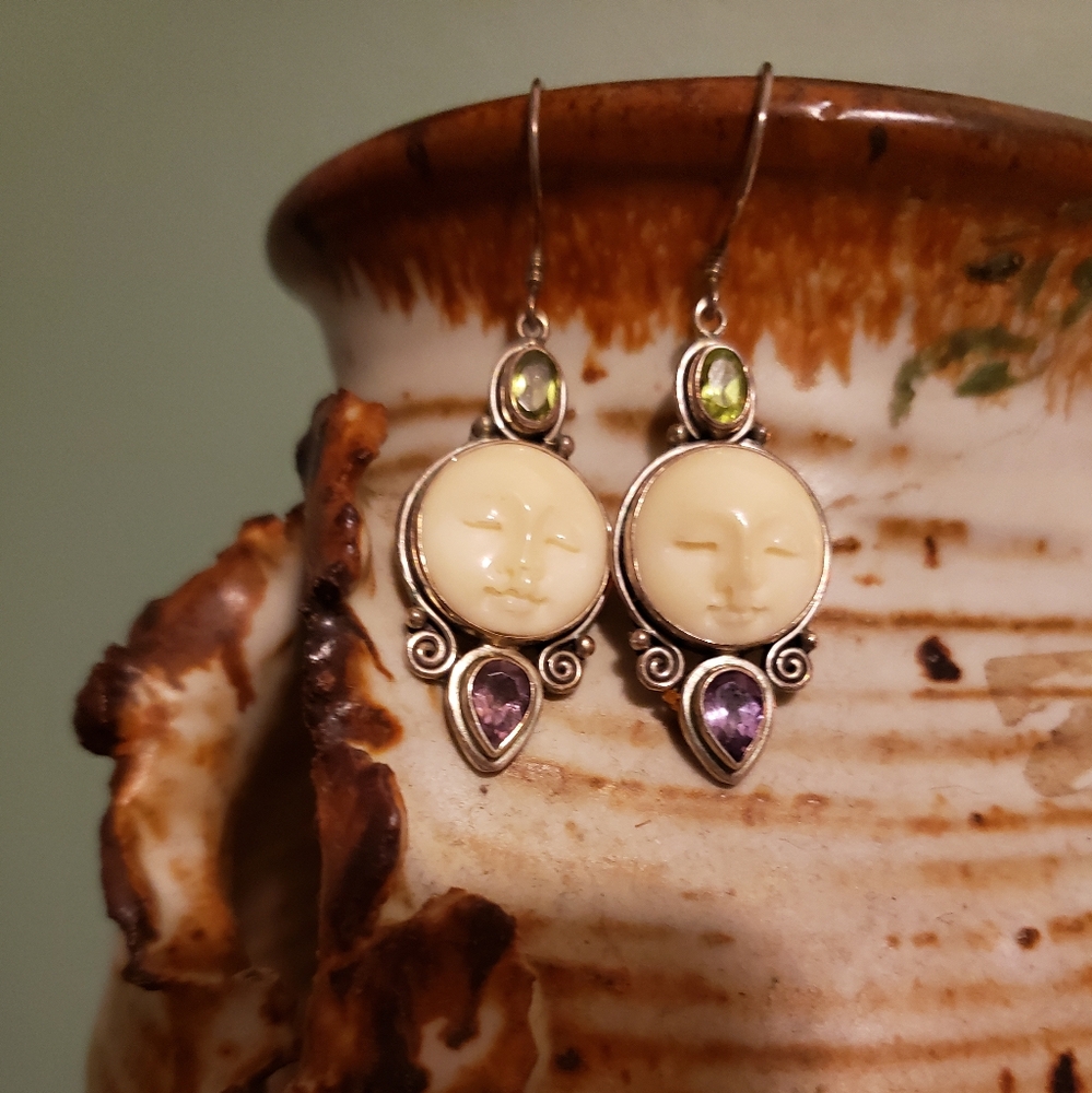 Carved Face Earrings